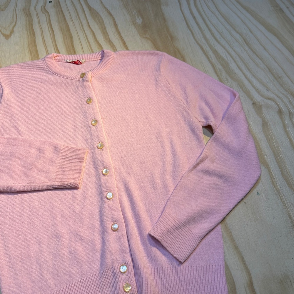 Vintage Rose Pink Orlon Acrylic Button Down Cardigan Sweater Size 36